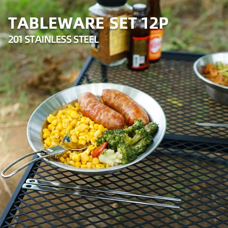 Camping Cooking Dining Set - 12PCS Set Peralatan Makan Portabel untuk